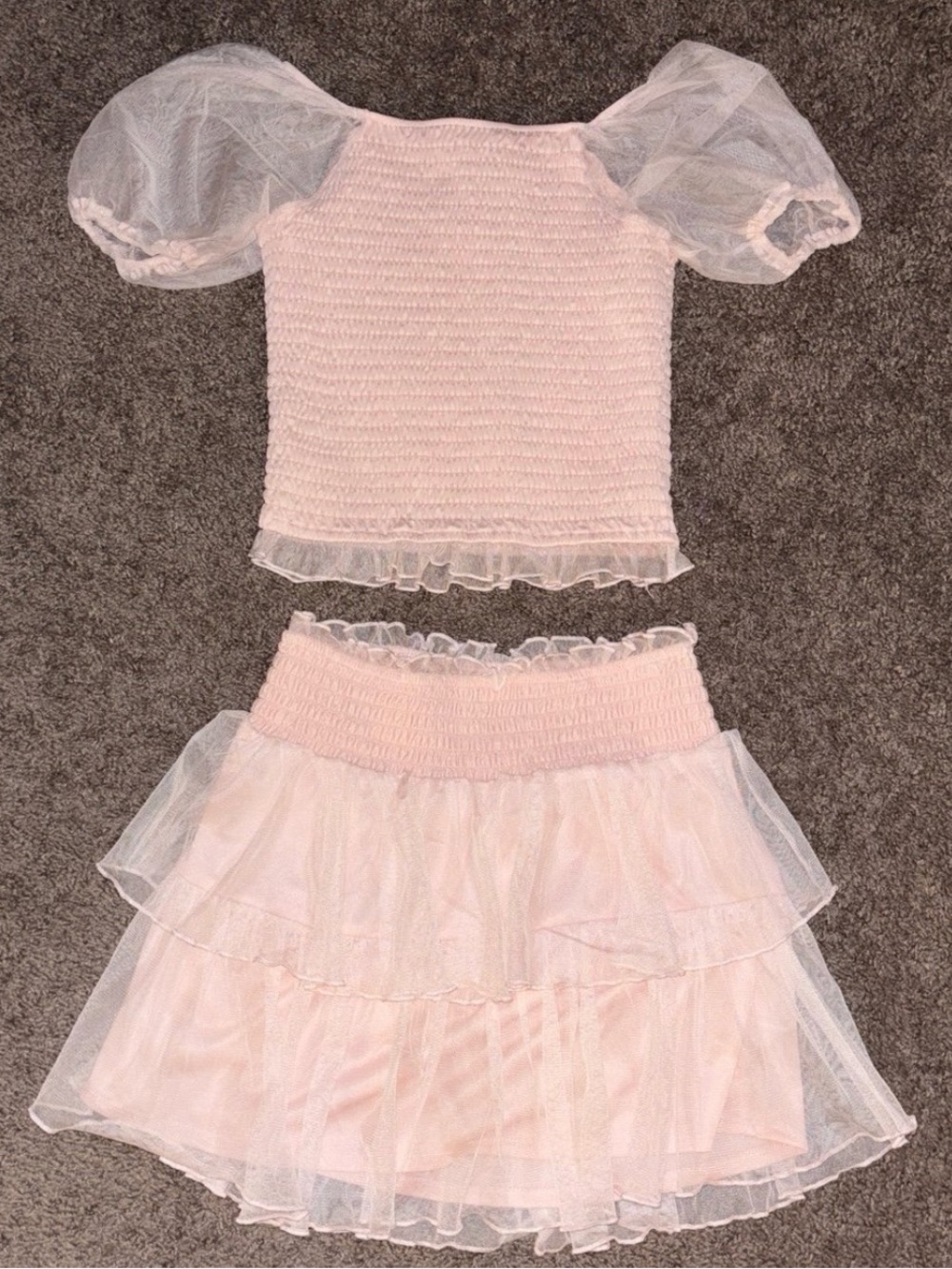 Girls Light Pink Ruffle Two-Piece Top & Skirt Set size XL